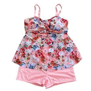 Floral Peach Tank‎ Top and Shorts Swimsuit Set 3X NEW